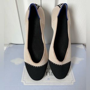 Rothys - “The Flat” Knit Round Toe, Two-Tone Shoes w/ Cream and Black Cap